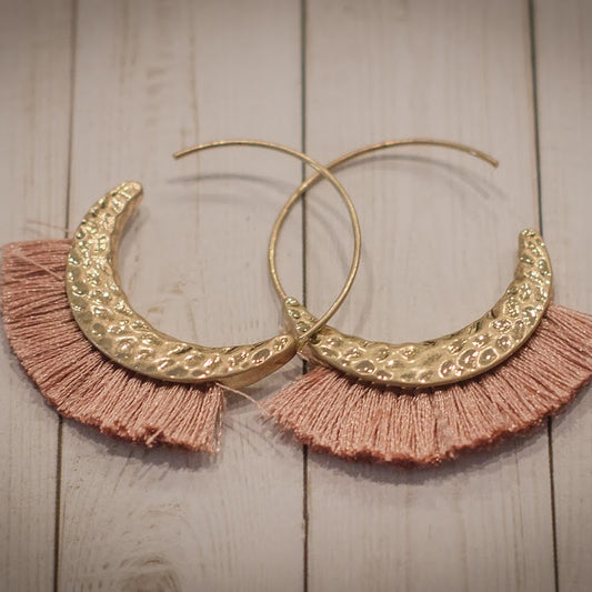 Fan Tassel Hoops - Mauve & Gold