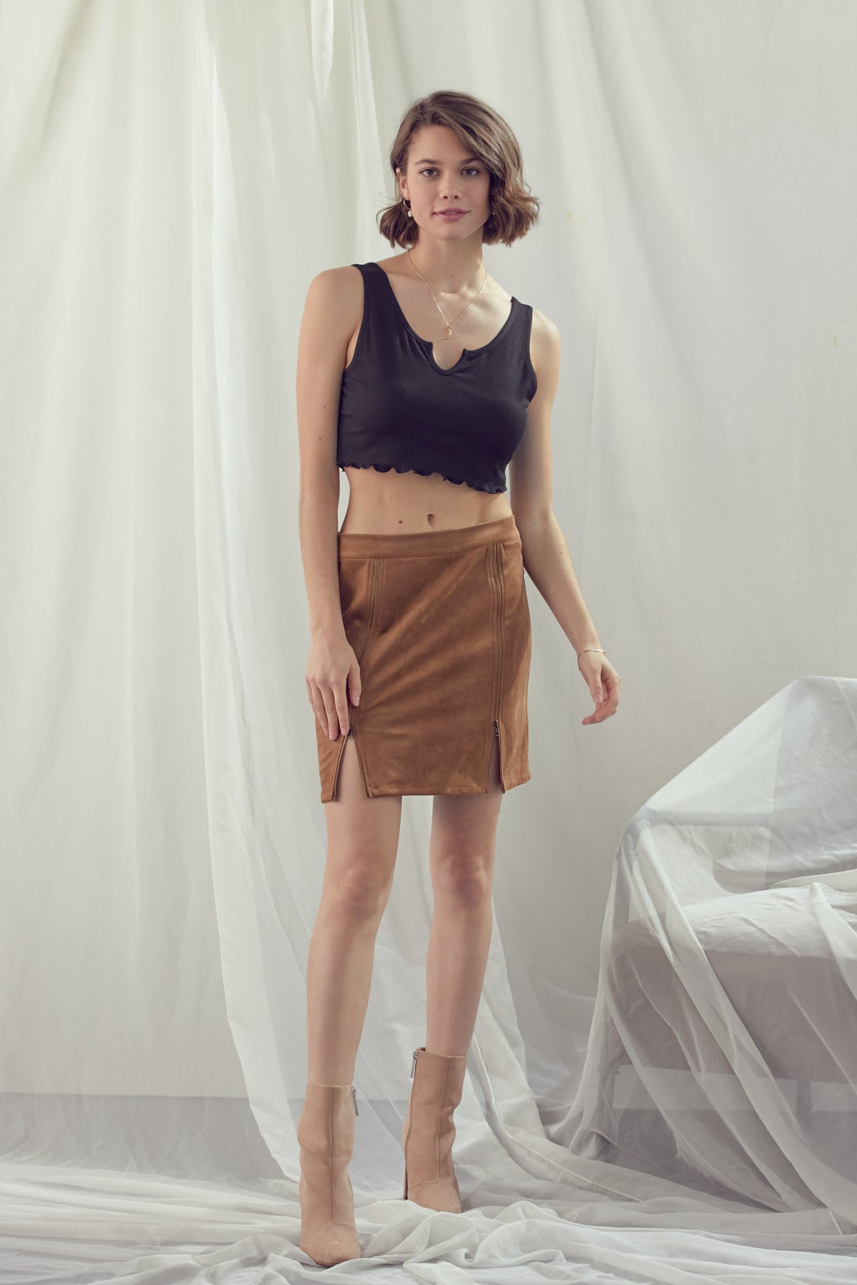 Zipper Front Mini Skirt