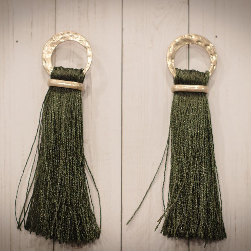 Tassel Circle Earrings - Olive & Worn Gold