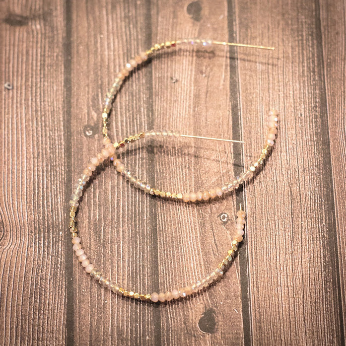 Glass Bead Hoop Earrings - Pink