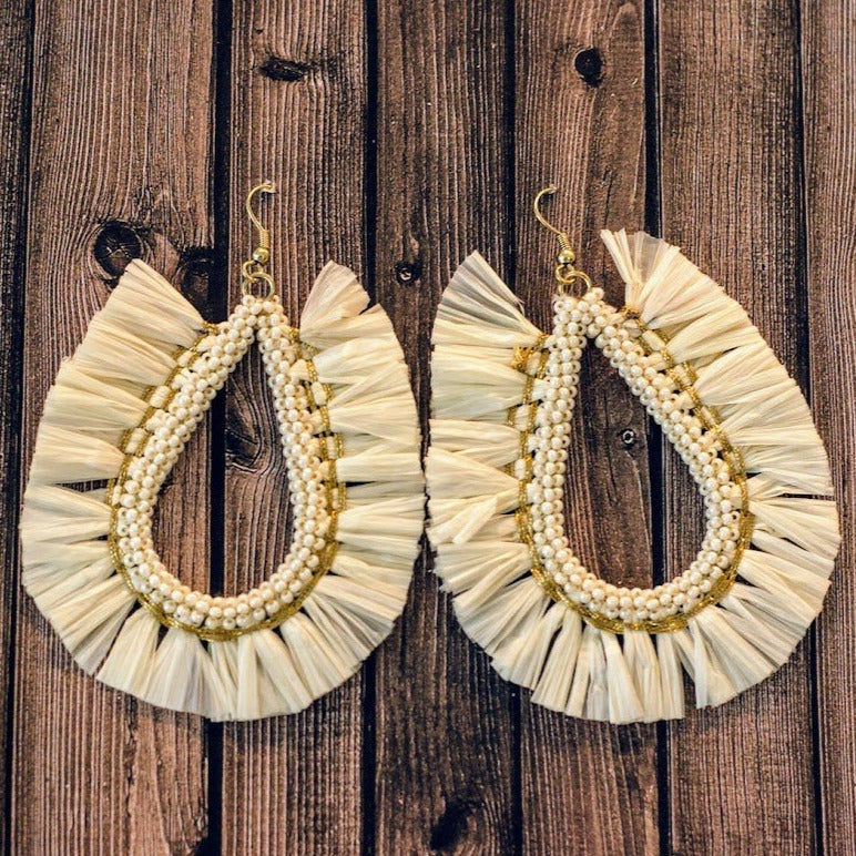 Teardrop & Raffia Fan Earrings
