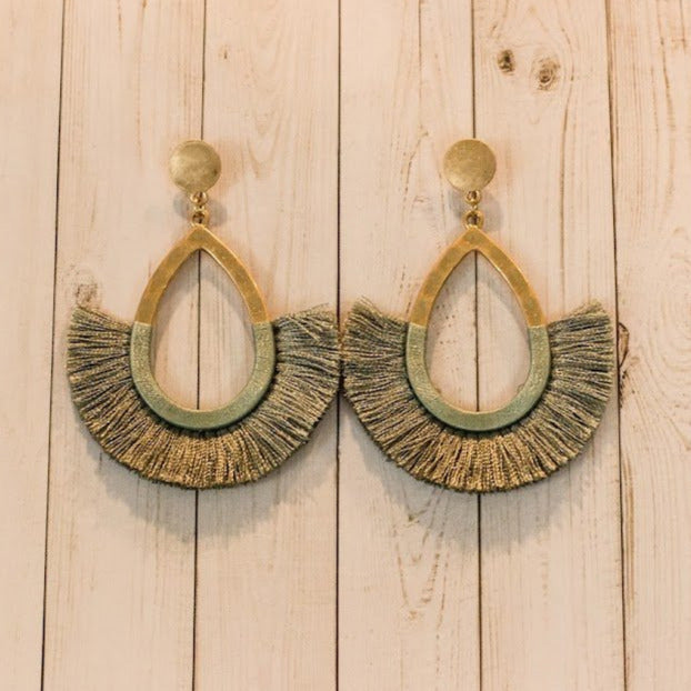 Teardrop & Wrapped Tassel Earrings