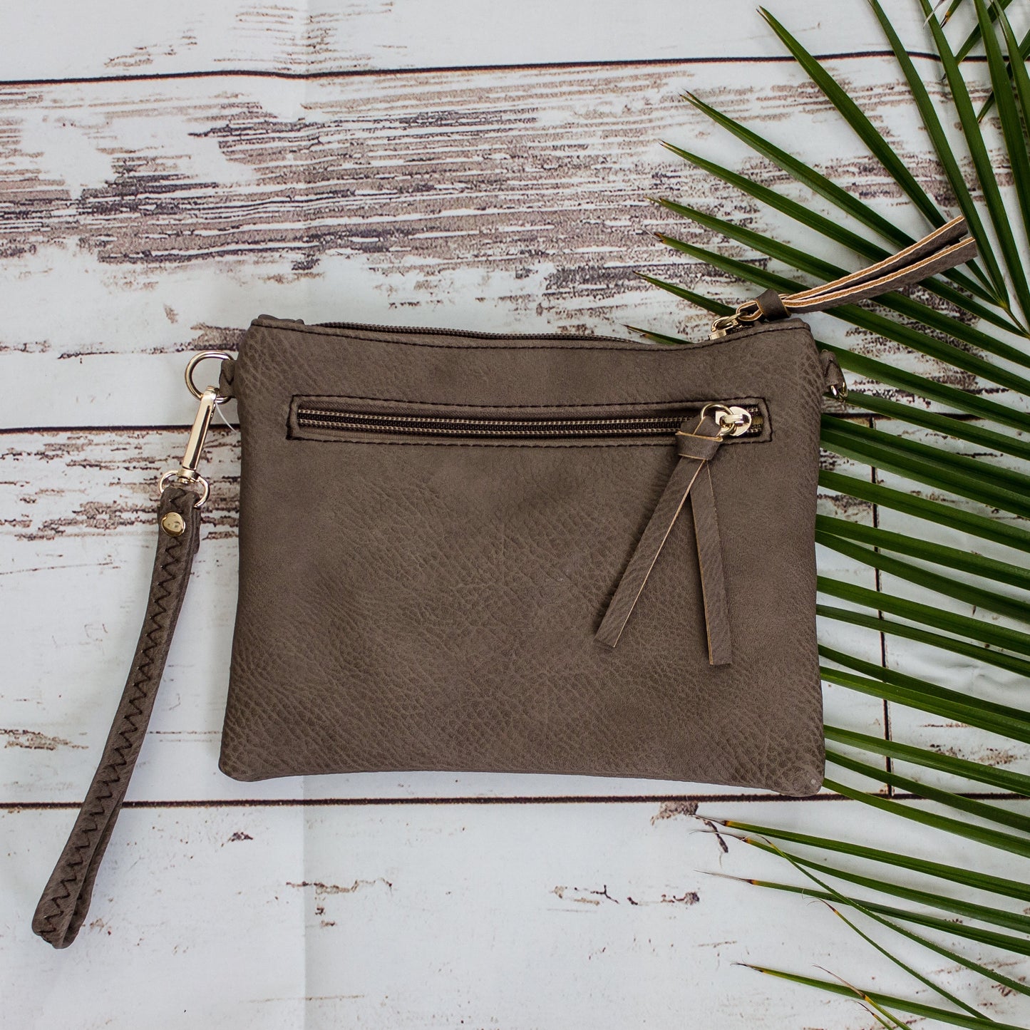 Soft Faux Leather 3 Pocket Crossbody Purse - Gray