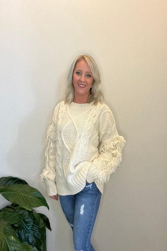Fringe Sleeve Knit Sweater