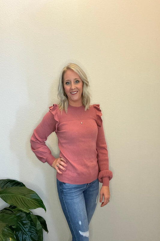 Ruffle Shoulder Sweater