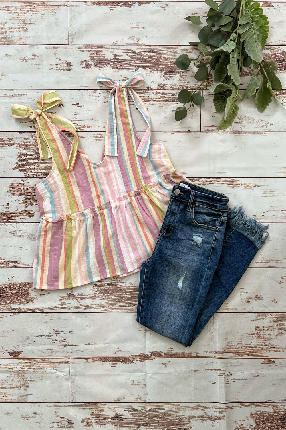 Striped Tank with Bow Shoulders