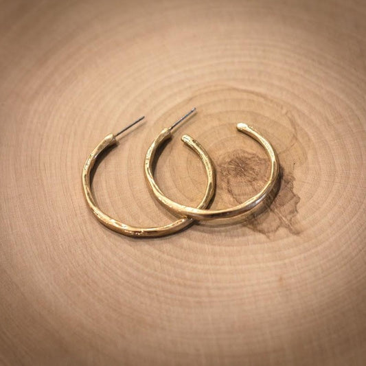 Hammered Hoops - Worn Gold