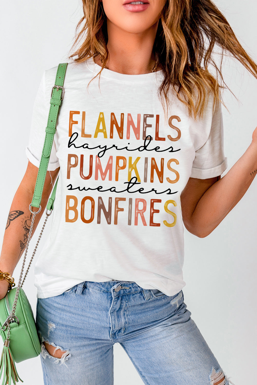 Fall Graphic Round Neck T-shirt