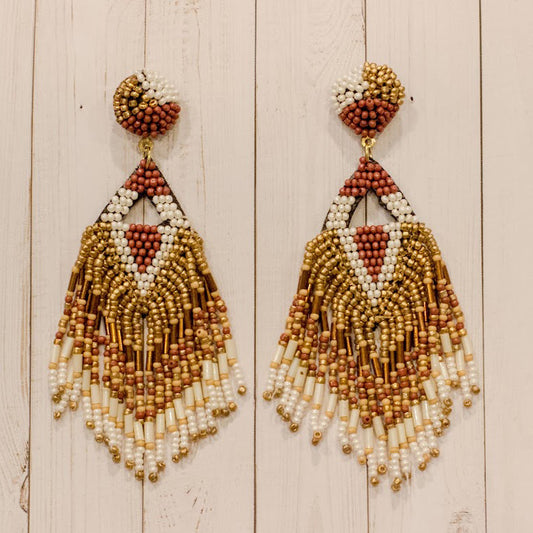 Rhombus Bead Tassel Earrings