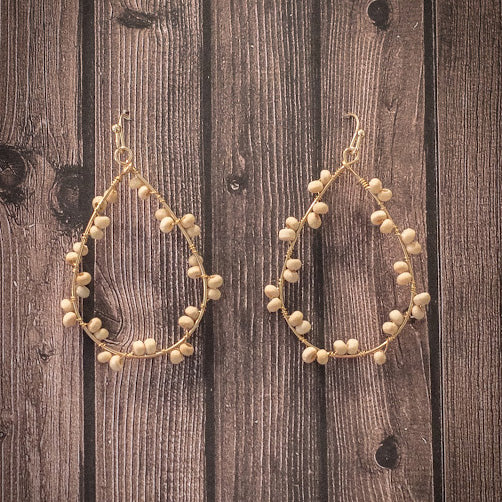 Wood Beaded Teardrop Earrings - Ivory