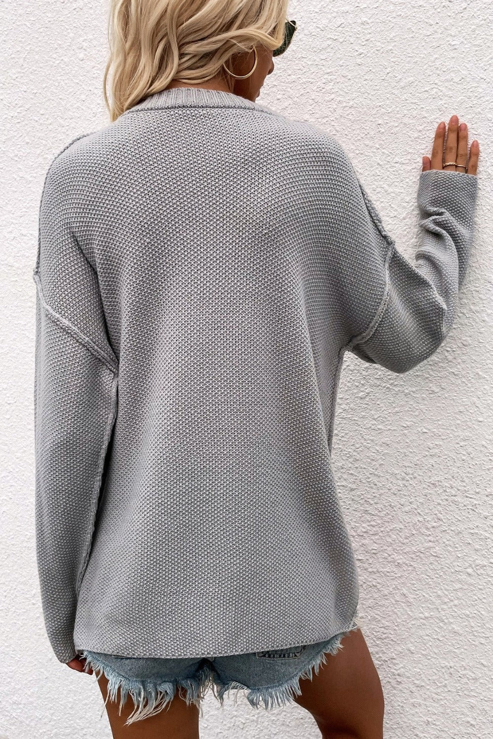 Gray Button High-Low Sweater