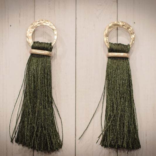 Tassel Circle Earrings - Olive & Worn Gold