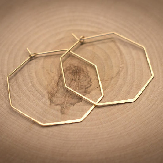 Hammered Octagon Earring - Matte Gold