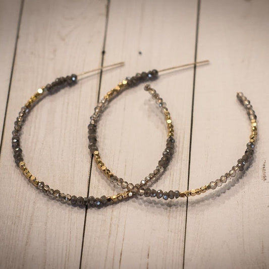 Glass Bead Hoops - Gray & Gold