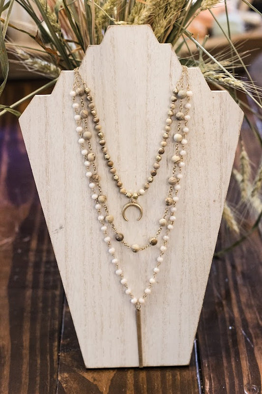 Layered Stone Horn Necklace - Bronzite & Gold