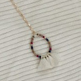 Tassel & Wood Bead Teardrop Necklace - Multi