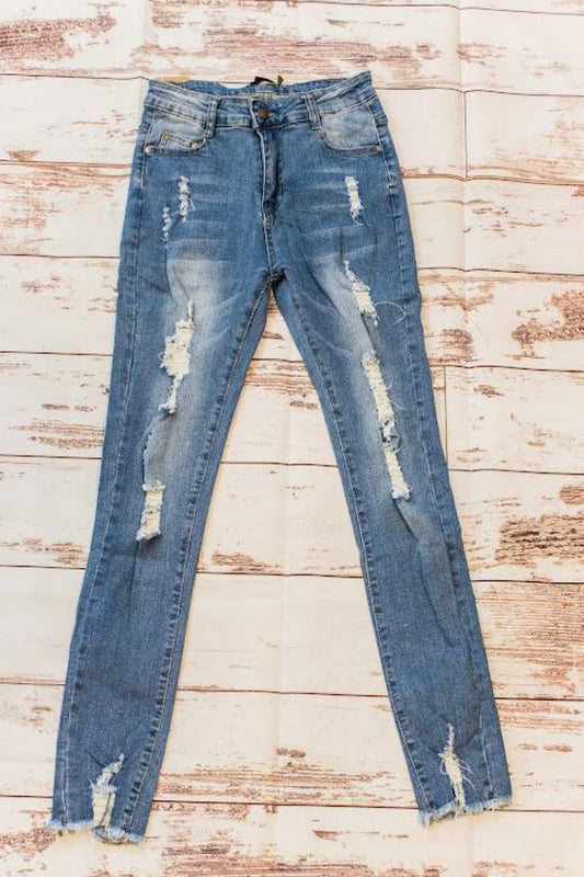 Distressed Ripped Denim Skinny Jeans