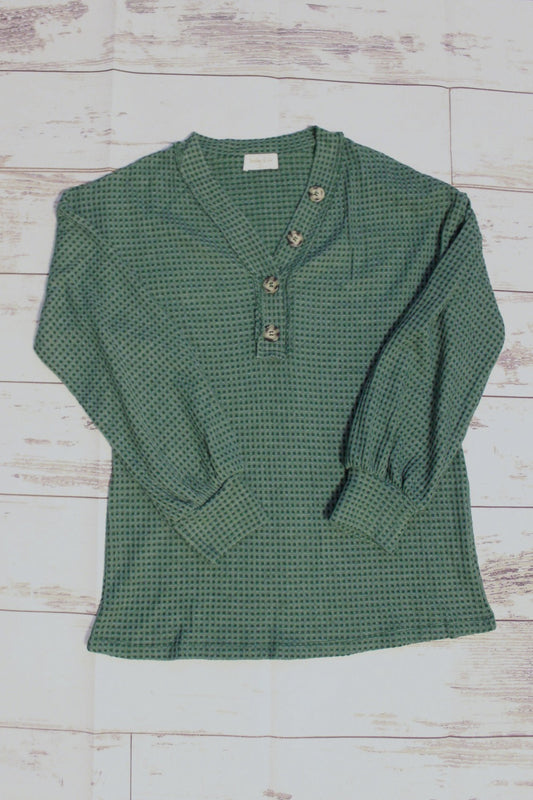Two-Tone Waffle Weave Top - Green