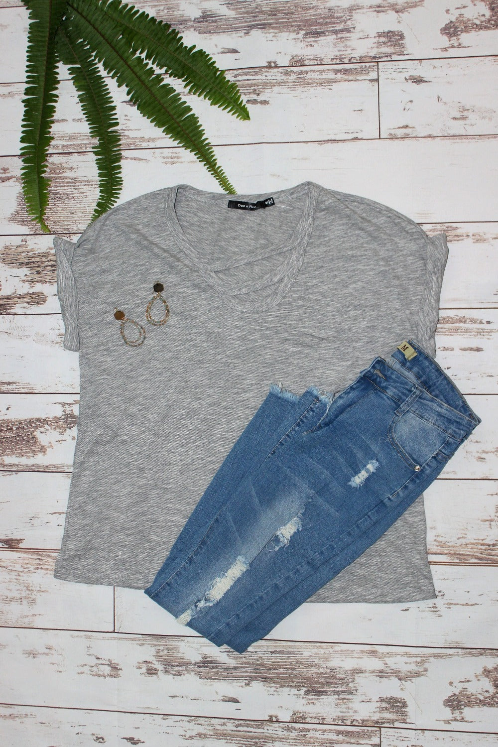 Cut out Neck Tee - Grey