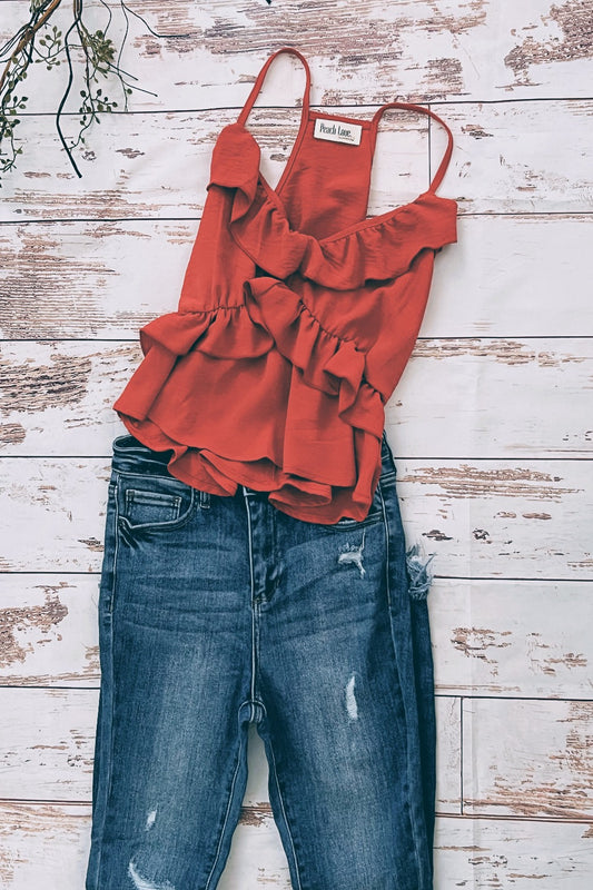 Rust Ruffle Peplum