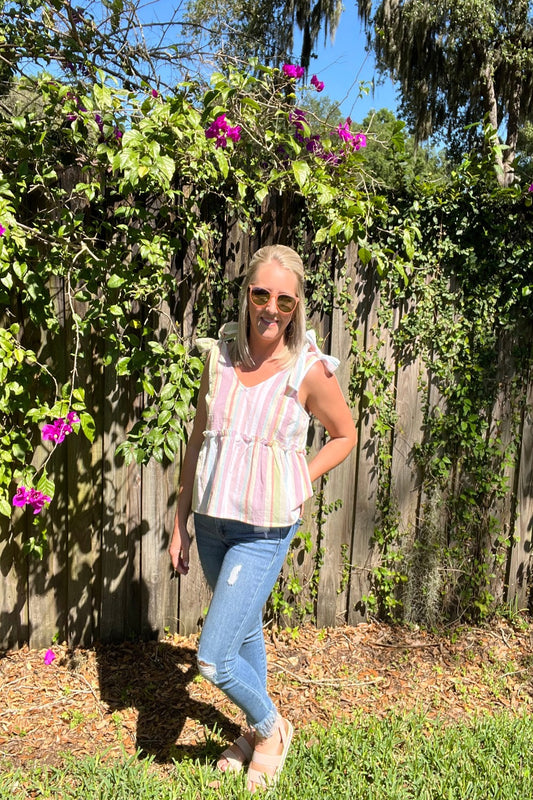 Striped Tank with Bow Shoulders
