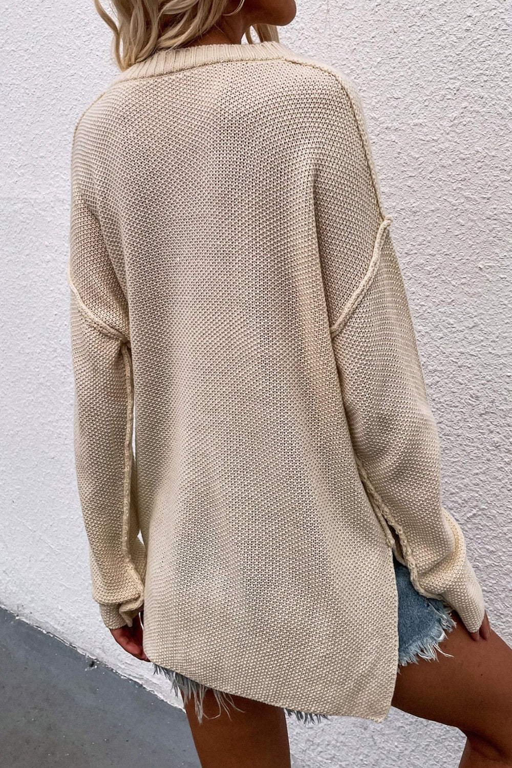 Ivory Button High-Low Sweater